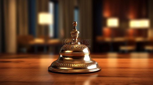 酒店服务铃在桌子上 3D 渲染接待台的呼叫铃