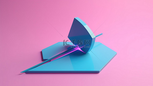 带有蓝色箭头的最小几何鼠标图标 3D 渲染粉红色背景网站的插图