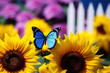向日葵和蝴蝶的免费高清壁纸