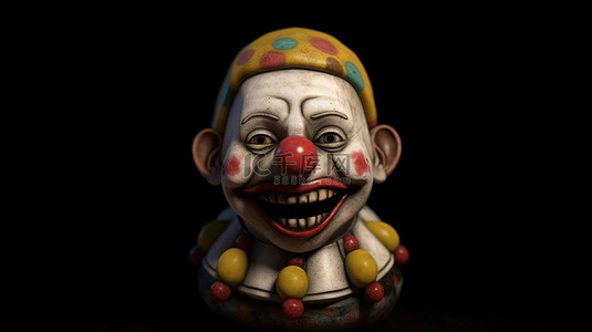 小丑鼻子鼻子背景图片_复古小丑娃娃面具的 3D 插图