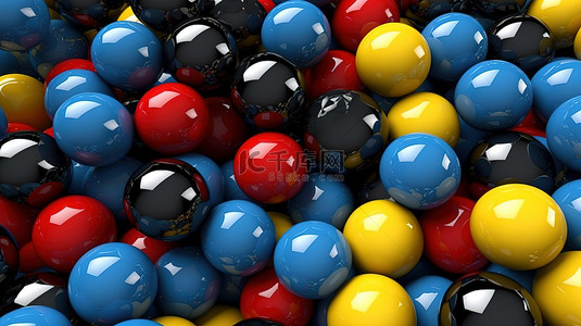 红蓝浅色背景图片_抽象 3D 设计中充满活力的彩色球集合