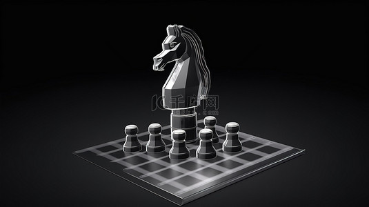 游戏图标背景图片_呈现单色单色轮廓的国际象棋骑士的 3D 游戏图标