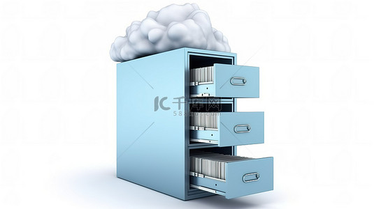 韩系背景图片_白色背景的 3d 插图，带有云和隔离的文件柜