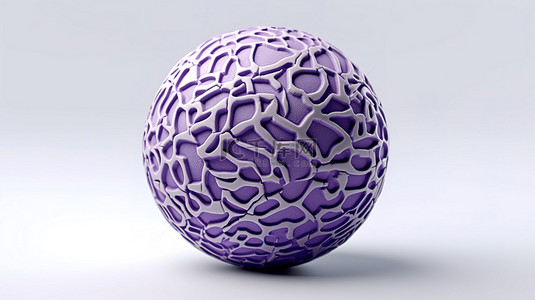 白色背景 3D 渲染中带有装饰石膏的几何球紫色体积球体的特写
