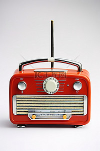 红色办公背景图片_白色背景上的小红色收音机