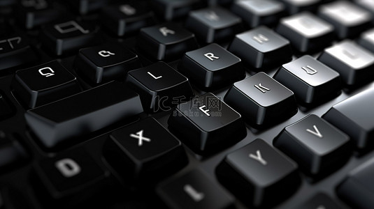 科技光科技蓝背景图片_关闭全框黑色电脑键盘的 3D 插图