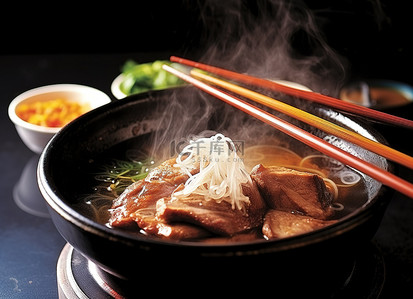 一碗烟熏肉汤，筷子放在一边