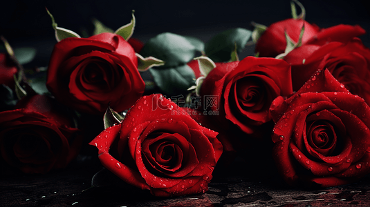 卡通红色花朵背景图片_玫瑰花露珠鲜艳的花朵背景