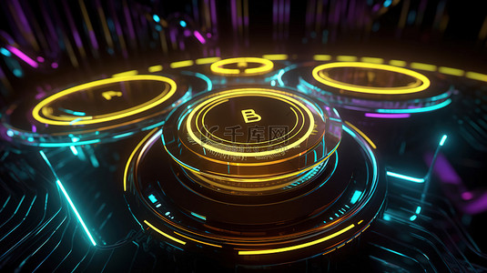 3d 中发光的 binance 或 bnb 硬币 区块链技术新时代的数字货币概念