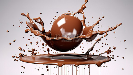 令人惊叹的 3D 渲染巧克力飞溅与液滴，具有剪切路径和插图