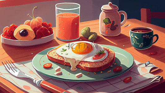 早餐背景图片_早餐鸡蛋吐司可爱背景