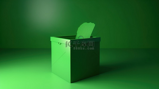 3D渲染中的绿色背景投票箱宣传走绿色信息