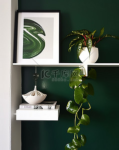 芭蕉叶盆栽背景图片_上面有植物的小书架