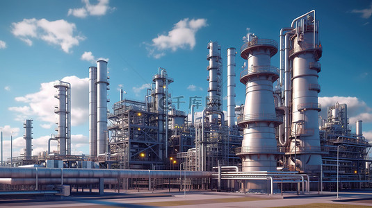 石油背景图片_3D 渲染的炼油厂化学生产和废物处理厂的外部可视化