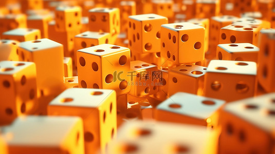 创意橙色背景图片_带穿孔的立方体橙子的 3D 渲染插图