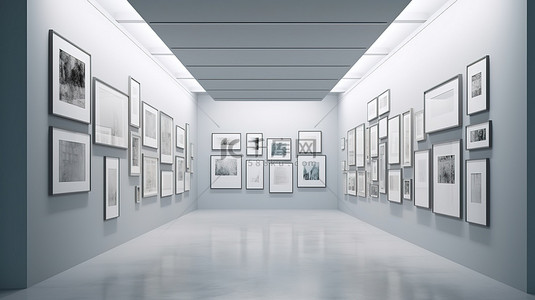 框背景图片_博物馆式室内设计与美术馆框架 3D 渲染插图