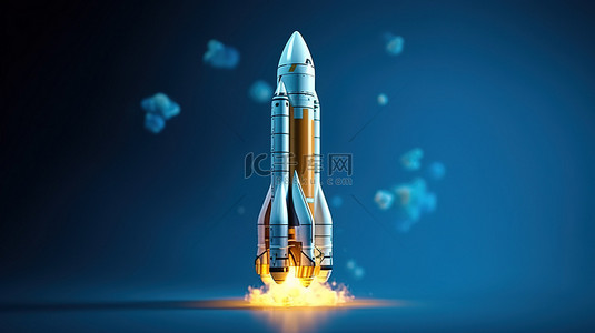 蓝色火背景图片_能够重新飞行的蓝色背景轨道火箭的 3d 渲染