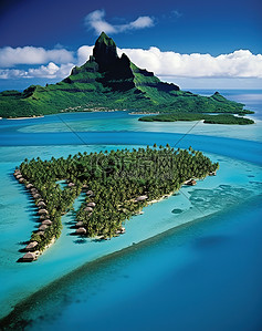 热带岛屿度假胜地波拉波拉岛的鸟瞰图