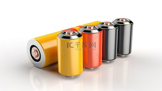 各种杯子背景图片_白色背景上具有各种充电级别的电池负载的独立 3D 插图