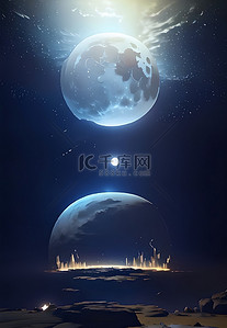太阳地球月球背景图片_月亮宇宙奇幻背景