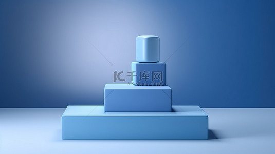 蓝色品牌推广产品的底座盒支架概念的真实 3D 渲染