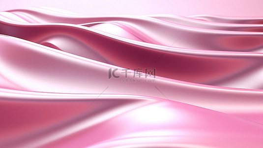 装饰有波浪线的金属粉红色背景的 3D 渲染