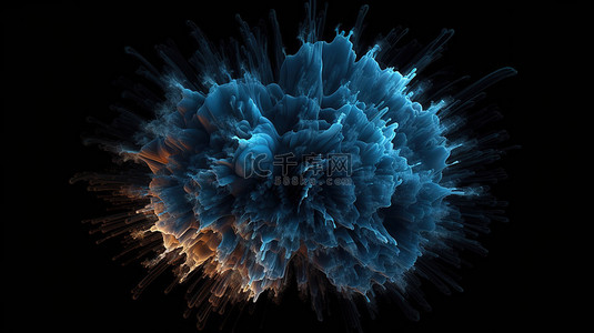 在 3d 中呈现的抽象蓝色爆炸火焰