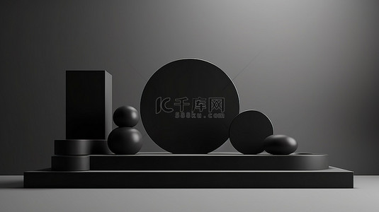 抽象产品背景的 3D 渲染与时尚的黑色讲台，用于有效的品牌推广和演示