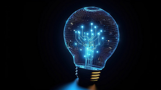 3D 渲染灯泡中的业务技术图标