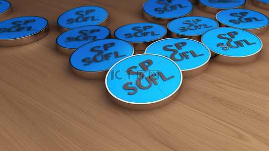 超级销售和价格徽章标签折扣木制背景 3d 渲染蓝色贴纸