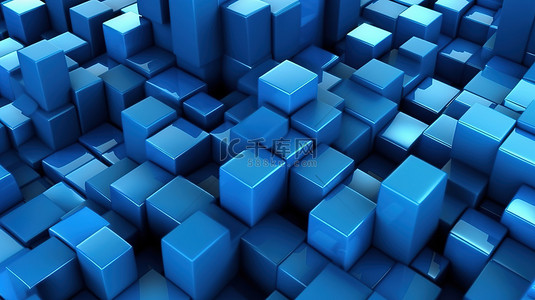 蓝色科技感海报背景图片_抽象蓝色纹理块的三维渲染