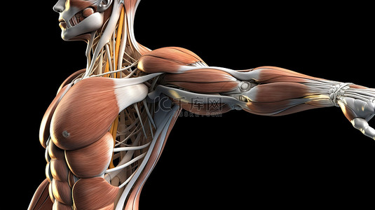 医学运动背景图片_可视化 3D 医学人物屈曲伸展和过度伸展中的肩部运动