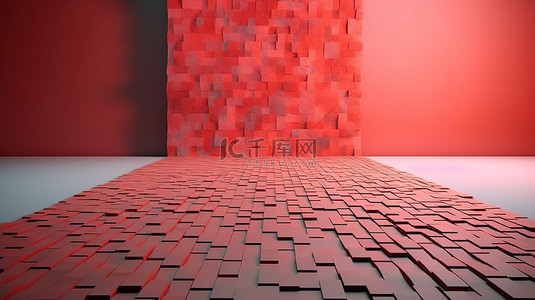 柔和色彩的现代红地毯在旧背景下的 3D 渲染