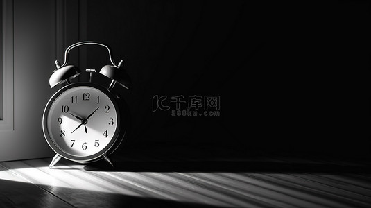 黑暗中时钟的光影象征着超时和反射 3D 渲染