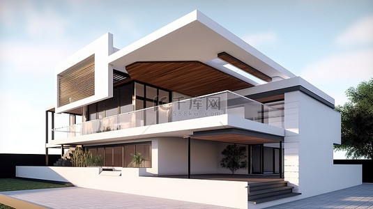 建筑模型背景图片_当代住宅 出色的 3D 渲染建筑模型
