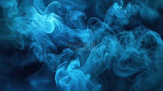 蓝烟在黑暗的雾气中翱翔 3d 渲染