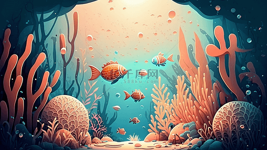 珊瑚鱼类插画背景
