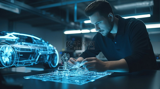 工程师使用数字 3D 机器测量工厂汽车灯生产的塑料部件