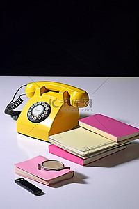 办公室桌子上有记事本的旧手机