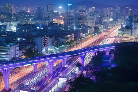 首尔地铁桥在晚上