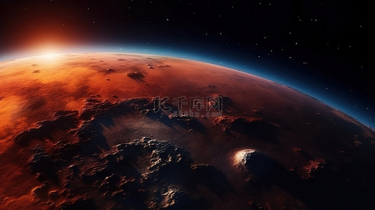 太阳地球月球背景图片_火星行星与冉冉升起的太阳的真实夜景