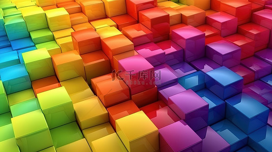 彩虹方块和立方体科学设计游戏的几何多彩抽象 3D 背景