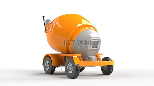 水泥车背景图片_使用橙色混凝土搅拌机的白色背景的 3D 渲染