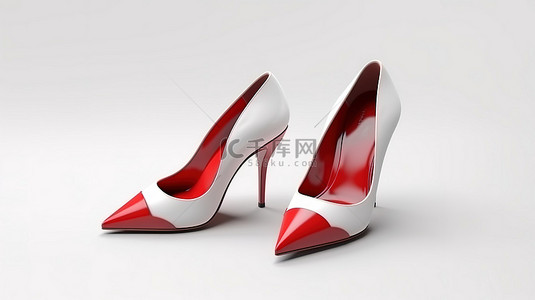 高端女鞋背景图片_一双隔离高跟鞋的白色等距 3D 渲染