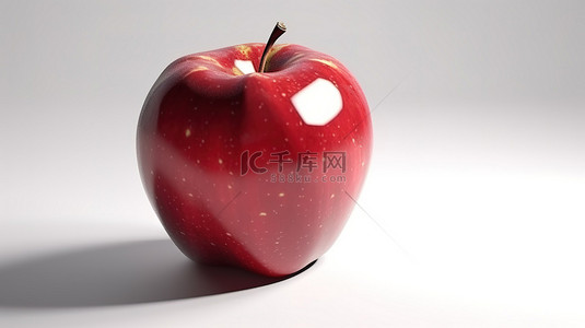 健康食品红苹果与阴影 3d 渲染在白色背景上