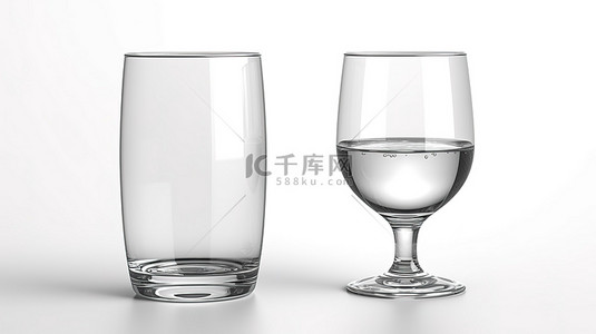 干净玻璃背景图片_3D 渲染中白色背景下的透明玻璃和填充玻璃
