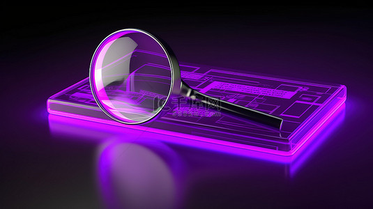 紫色背景上的搜索栏图标 互联网搜索页面的 3D 插图