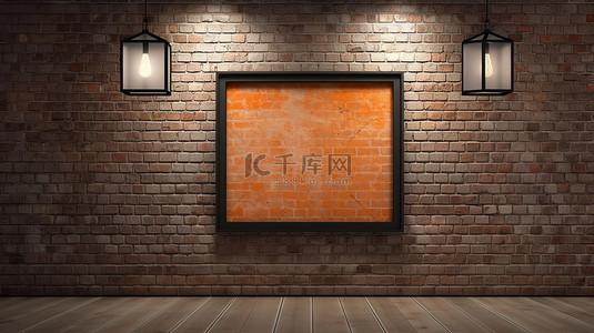 灯杆道旗背景图片_亚洲灯的特写 3D 渲染与砖墙空白框架