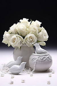 白玫瑰背景图片_白玫瑰复古戒指和白鸽子