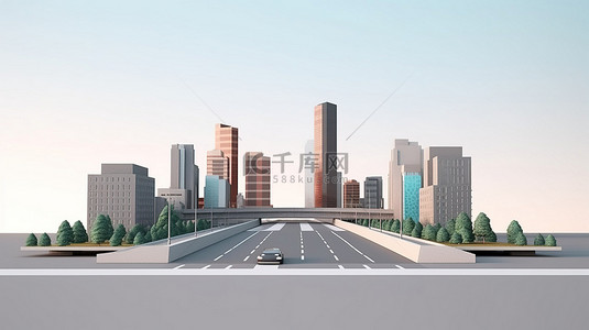 ps沥青路背景图片_高速公路广告直路与建筑物的 3D 插图